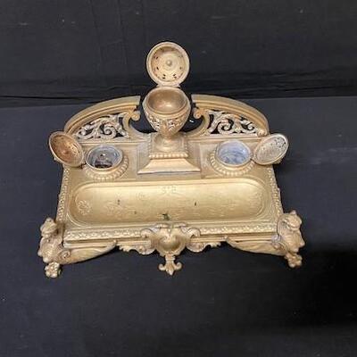 LOT#379: Believed to be a French Gilted Bronze Inkwell