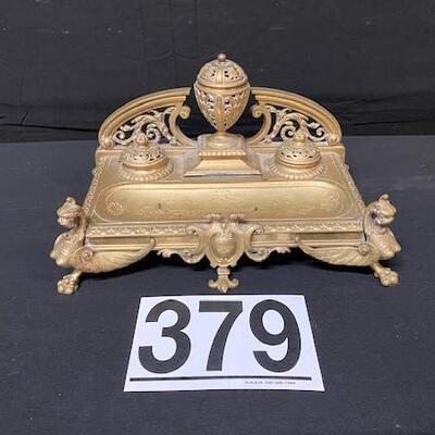 LOT#379: Believed to be a French Gilted Bronze Inkwell
