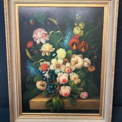 LOT#386: Signed J. Hammel Still Life Oil on Canvas