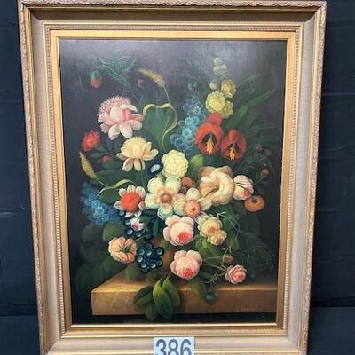 LOT#386: Signed J. Hammel Still Life Oil on Canvas