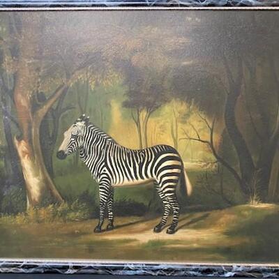 LOT#402: Oil on Canvas Stubbs Zebra Reproduction