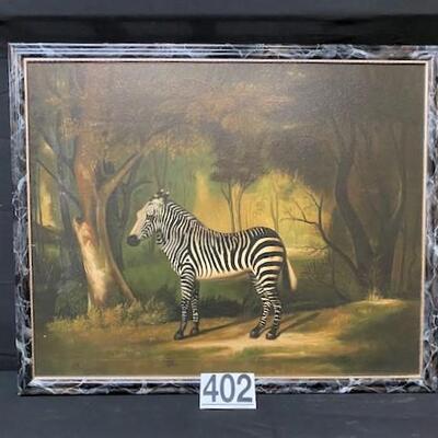 LOT#402: Oil on Canvas Stubbs Zebra Reproduction