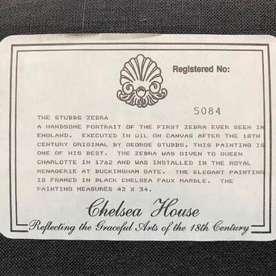 LOT#402: Oil on Canvas Stubbs Zebra Reproduction