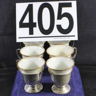 LOT#405: 6 Buffalo China Sterling Silver & Porcelain Demitasse Cups