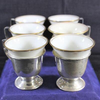 LOT#405: 6 Buffalo China Sterling Silver & Porcelain Demitasse Cups