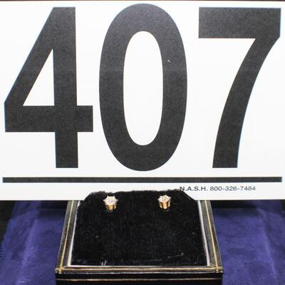 LOT#407: .50 Carat Stone (Not Diamond) in 14K Gold Post Earrings