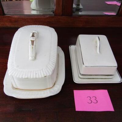 LOT 33  TWO ANTIQUE CHEESE DISHES