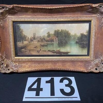 LOT#413: Framed River Scene Painting - by H. Hal 