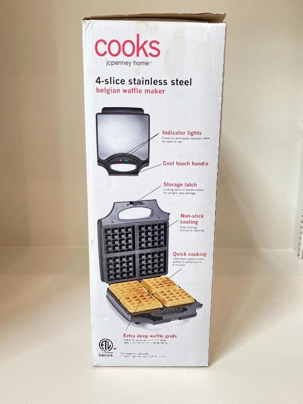 Cooks 4 Slice Stainless Steel Waffle Maker NIB