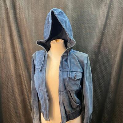 Vintage Women's Junior's Blue Suede Zip Up Hooded Jacket Size 13
