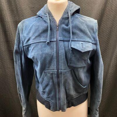 Vintage Women's Junior's Blue Suede Zip Up Hooded Jacket Size 13