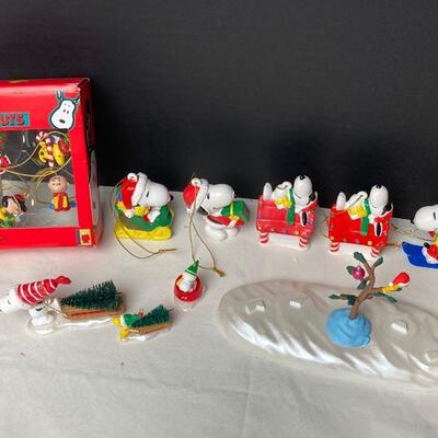 Lot #280 Hallmark Keepsake Snoopy and Woodstock Ornaments with Table Top Display