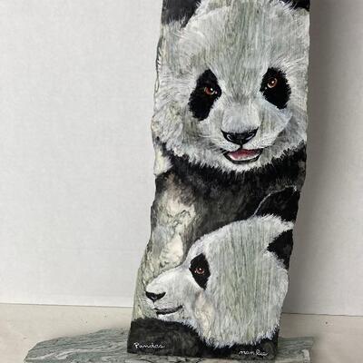 Lot #302 Nan Lee Pandas Painting On Stone 