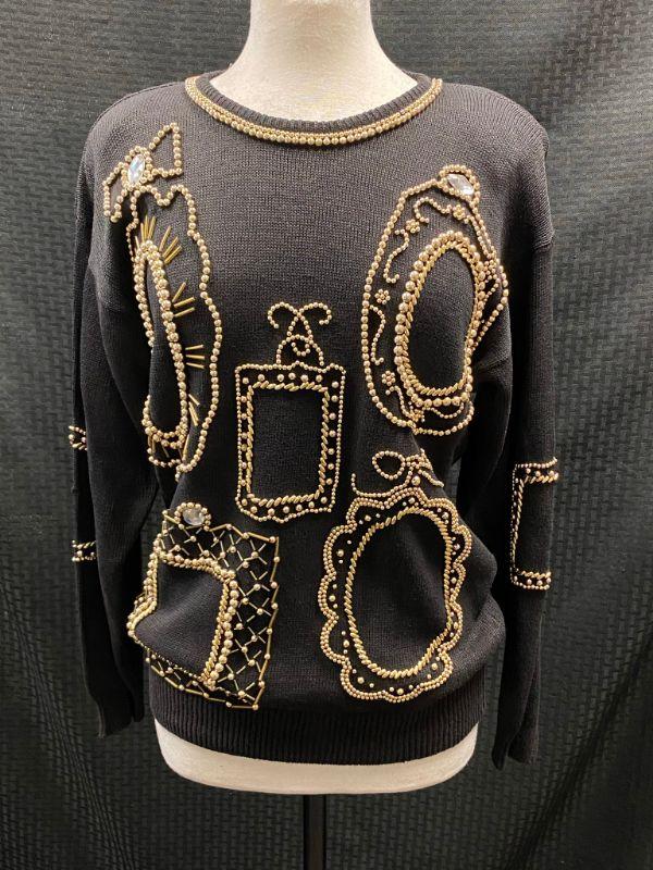 Woman's Retro Black Beaded Sweater by Western Connection Size Medium