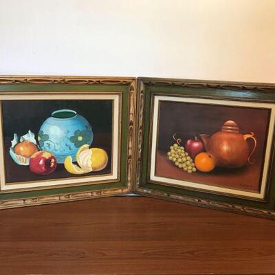 Pair of Vintage Framed Fruit and Vase Paintings (5)