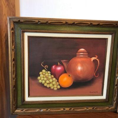 Pair of Vintage Framed Fruit and Vase Paintings (5)