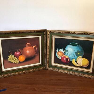 Pair of Vintage Framed Fruit and Vase Paintings (5)