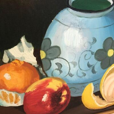 Pair of Vintage Framed Fruit and Vase Paintings (5)