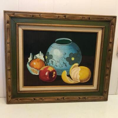 Pair of Vintage Framed Fruit and Vase Paintings (5)
