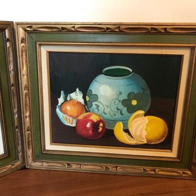 Pair of Vintage Framed Fruit and Vase Paintings (5)