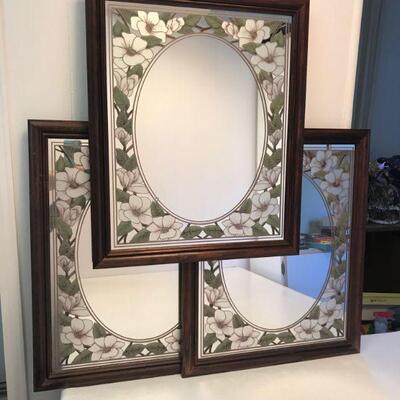 Three Framed Floral Mirrors (8)
