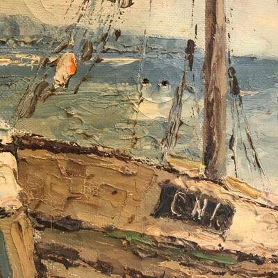 Vintage Sail Boats on Shore Painting (10)