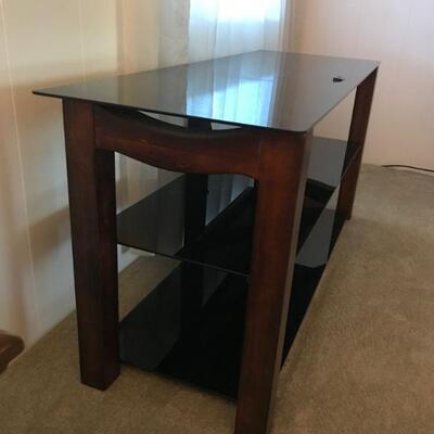 Black Glass & Wood TV Stereo Console (13)