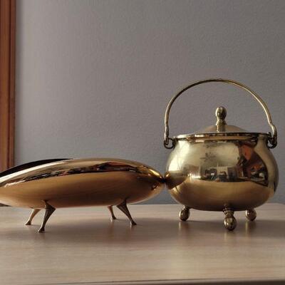 Lot #40: Pair of Vintage Mid Century Modern Brass Creations 9" Dish & 5" Pot w/ Lid