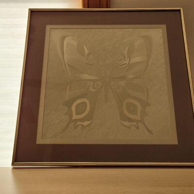 Lot #55: Vintage MANIFESTATIONS INC. Butterfly Art Print 18" x 18" 