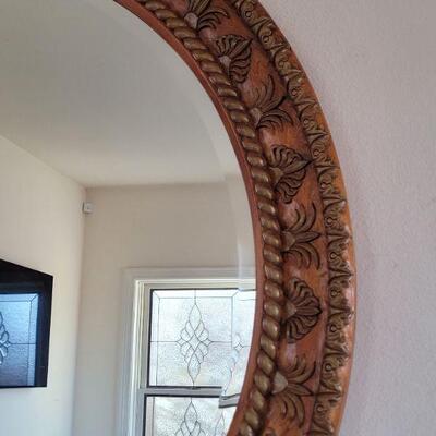 Lot #73: Vintage 4 Foot Wide HAND CARVED Showcase Beveled Glass Mirror