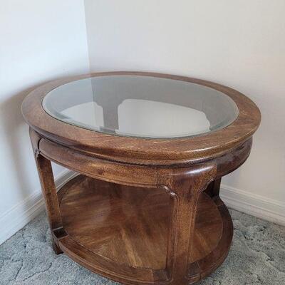 Lot #74. Vintage Glass Top Wood Side Table 
