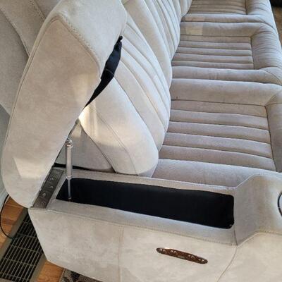 Lot #80: Large Microfiber Reclining Couch w/ Charger and Storage TESTED A+ 