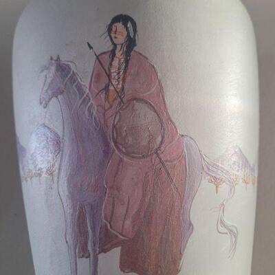 Lot #84: Vintage 15.5" Tall Handpainted Fine Art NAVAJO Adakai Pottery Vase "First Winter Hunt" SIGNED