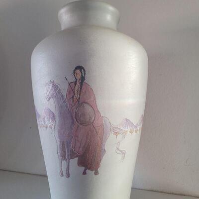 Lot #84: Vintage 15.5" Tall Handpainted Fine Art NAVAJO Adakai Pottery Vase "First Winter Hunt" SIGNED