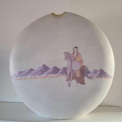 Lot #85: 19" Tall Handpainted Fine Art NAVAJO Adakai Pottery Vase "First Winter Hunt" SIGNED
