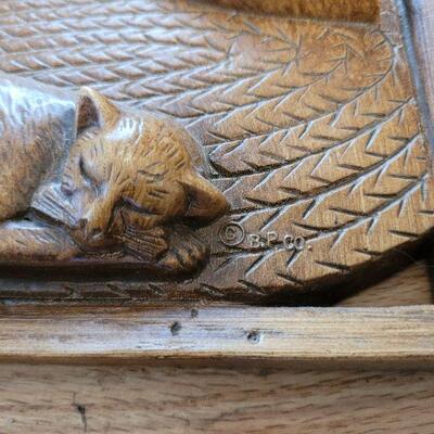 Lot #86: Vintage 16" Tall Cat Themed Wood Hanging Scene
