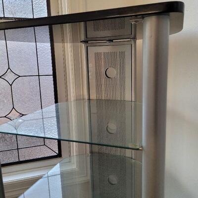 Lot #87: Glass And Wood Display Corner Shelf 46.5" x 24" x 22"