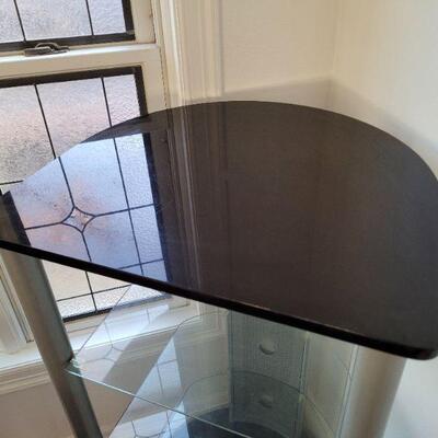 Lot #87: Glass And Wood Display Corner Shelf 46.5" x 24" x 22"