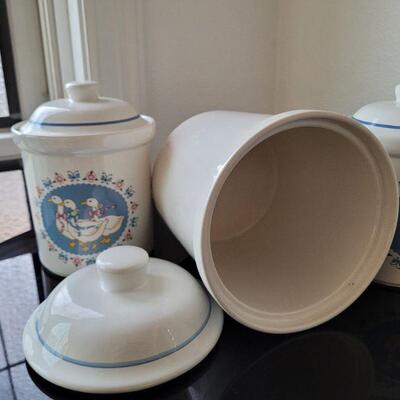 Lot #94: Vintage Set of (3) RIBBON GEESE Kitchen Canisters