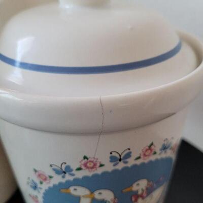 Lot #94: Vintage Set of (3) RIBBON GEESE Kitchen Canisters