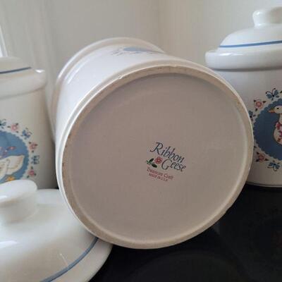 Lot #94: Vintage Set of (3) RIBBON GEESE Kitchen Canisters