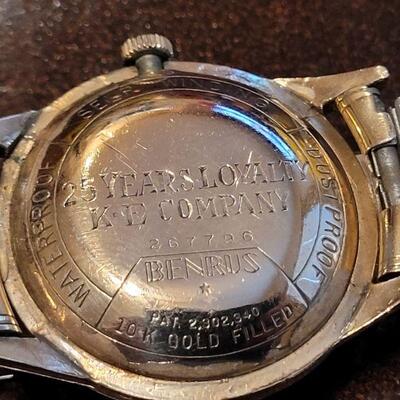 Lot #97: Vintage 36.5mm BENRUS 10K Gold Filled Self Winding Automatic Watch TESTED A+