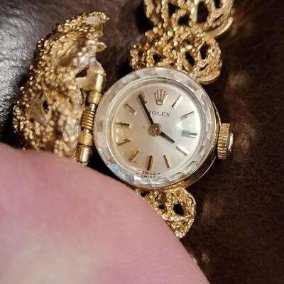 Lot #99: RARE ROLEX Ladies 14k Solid Gold Case and Bracelet Manual Wind Dress Watch TESTED A+