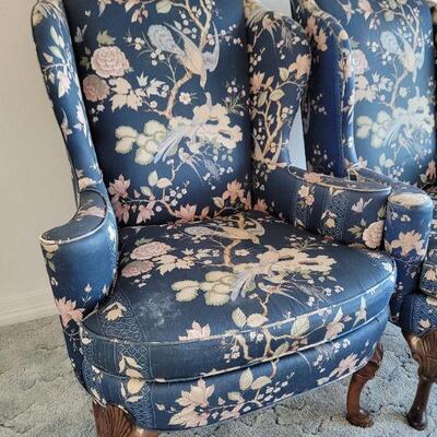 Lot #128: Vintage Pair of Queen Anne Highback Chairs by SHERRIL Furniture RESTORATION PROJECT" x 31" x 31" 