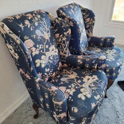 Lot #128: Vintage Pair of Queen Anne Highback Chairs by SHERRIL Furniture RESTORATION PROJECT" x 31" x 31" 