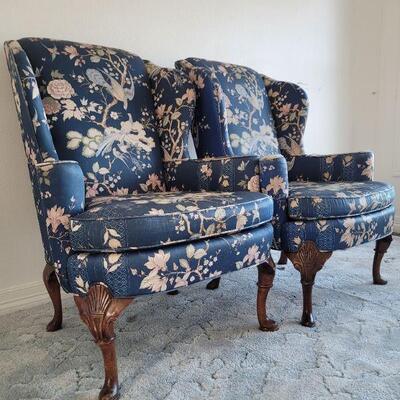 Lot #128: Vintage Pair of Queen Anne Highback Chairs by SHERRIL Furniture RESTORATION PROJECT" x 31" x 31" 