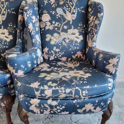Lot #128: Vintage Pair of Queen Anne Highback Chairs by SHERRIL Furniture RESTORATION PROJECT" x 31" x 31" 