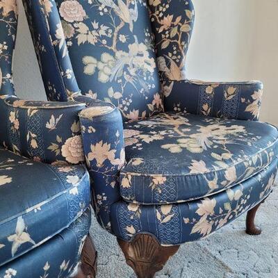 Lot #128: Vintage Pair of Queen Anne Highback Chairs by SHERRIL Furniture RESTORATION PROJECT" x 31" x 31" 