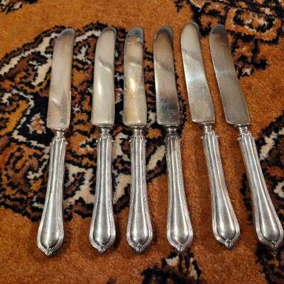 Lot #141: (6) Sterling Silver Handle Vintage Butter Knives (Stainless Blade)