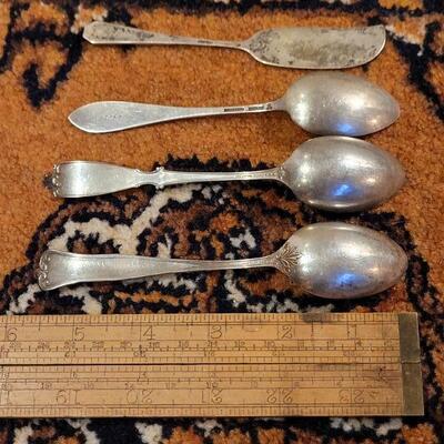 Lot #149: (4) Antique/Vintage Sterling Silver Spoons and Jam Knife